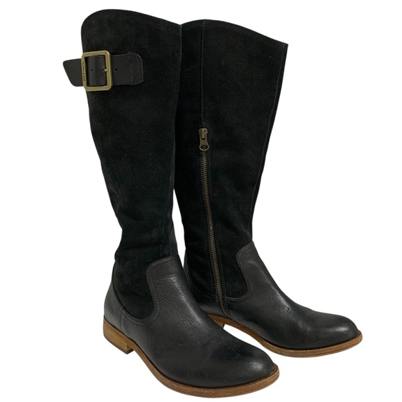 Kork Ease Black Suede Leather Knee High Riding Boots Buckle Zip Women's Sz 6.5M - Picture 2 of 16